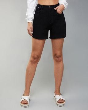 women high-rise denim shorts with insert pockets