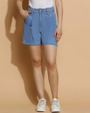 women high-rise denim shorts with insert pockets