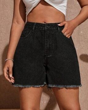 women high-rise denim shorts with insert pockets