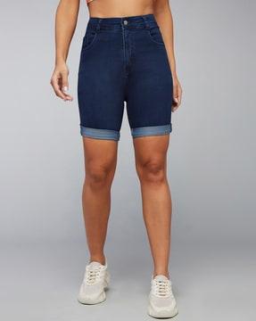 women high-rise denim shorts