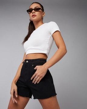 women high-rise denim shorts