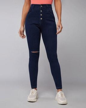 women high-rise distressed skinny fit jeans