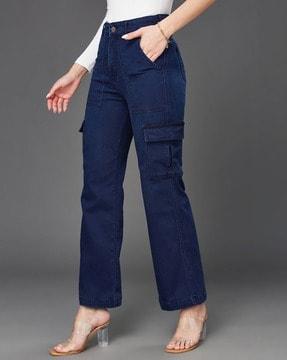 women high-rise flared cargo jeans