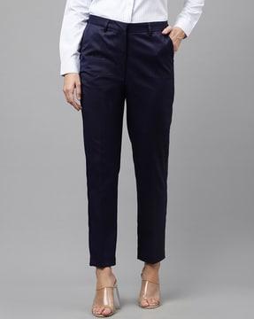 women high-rise flat-front cigarette trousers