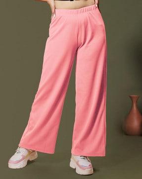 women high-rise flat-front palazzos