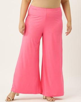 women high-rise flat-front palazzos