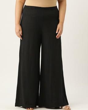 women high-rise flat-front palazzos