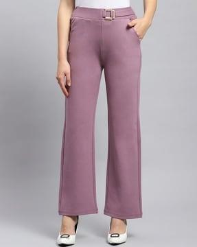 women high-rise flat-front trousers