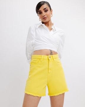 women high-rise frayed hem denim shorts