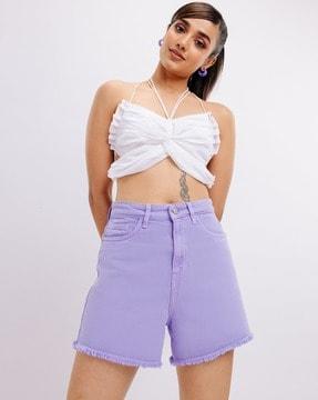 women high-rise frayed hem denim shorts