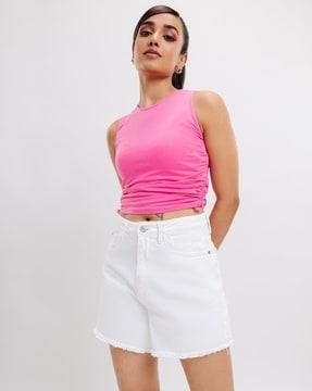 women high-rise frayed hem denim shorts