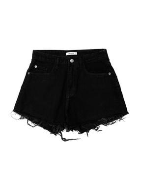 women high-rise frayed hem denim shorts