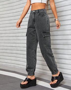women high-rise jogger jeans with cargo pockets