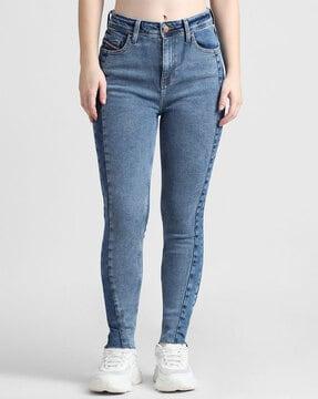 women high-rise lightly washed skinny fit jeans