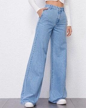 women high-rise lightly washed wide-leg jeans