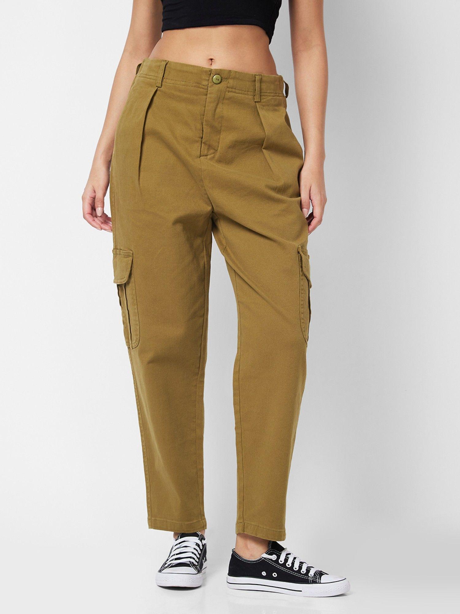 women high rise olive green knits cargo pant