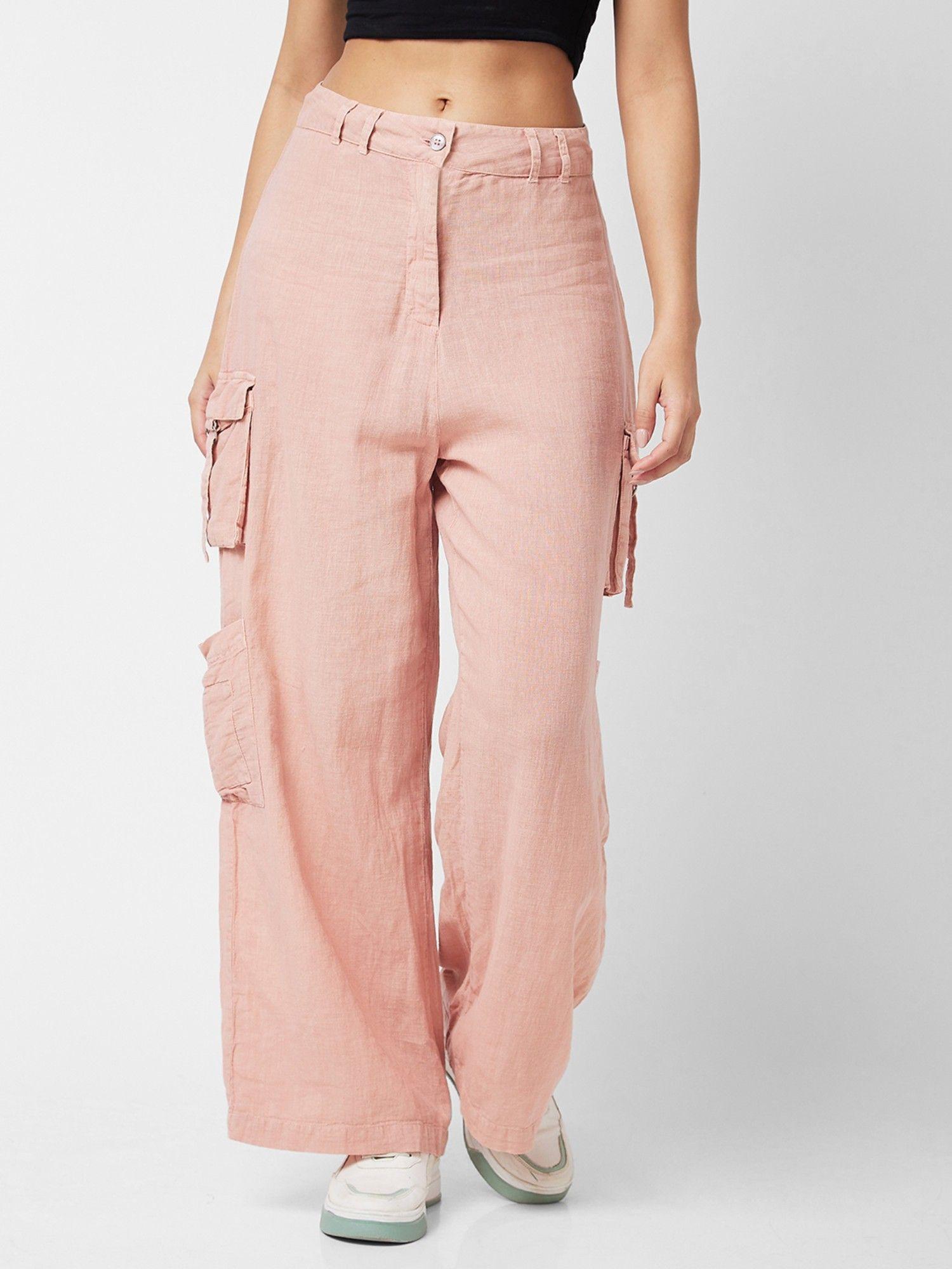 women high rise pink cargo pant