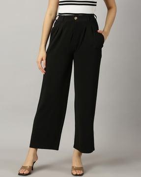 women high-rise pleat-front pants