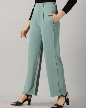 women high-rise pleat-front pants