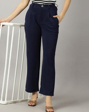 women high-rise pleat-front pants