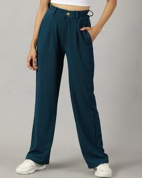 women high-rise pleat-front trousers