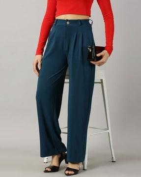 women high-rise pleat-front trousers