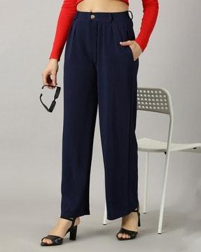 women high-rise pleat-front trousers