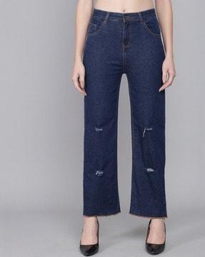 women high-rise relaxed fit distressed jeans