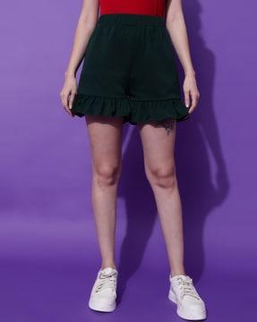 women high-rise ruffle hem knit shorts