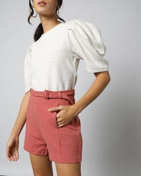 women high-rise shorts with belt