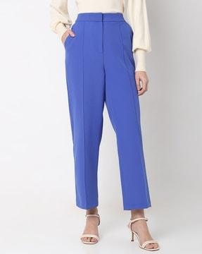 women high-rise single-pleat straight fit pants