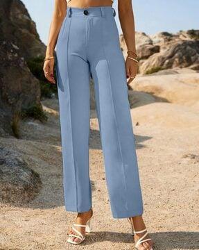 women high-rise slim fit flat-front trousers