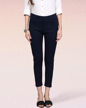 women high-rise slim fit flat-front trousers