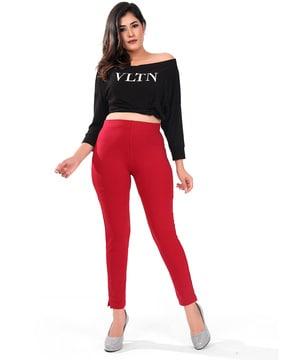 women high-rise slim fit pants