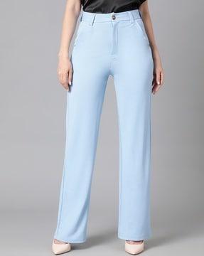 women high-rise straight fit flat-front trousers