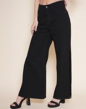 women high-rise straight fit jeans with slit