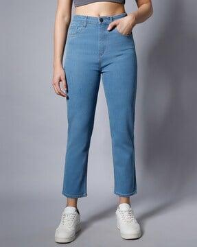 women high-rise straight fit jeans