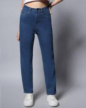 women high-rise straight fit jeans