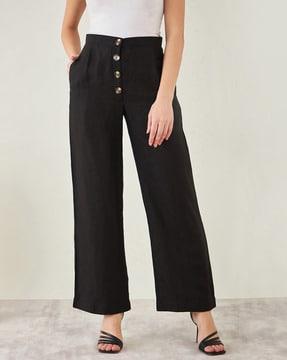 women high-rise straight fit pants with insert pockets