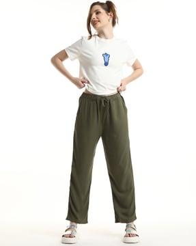 women high-rise straight fit pants