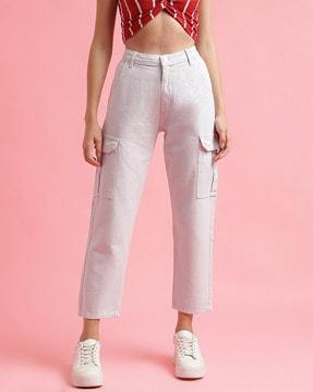 women high-rise straight jeans