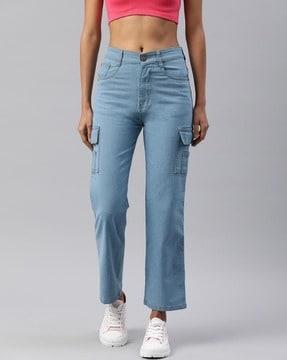 women high-rise straight jeans