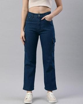 women high-rise straight jeans