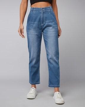 women high-rise straight jeans