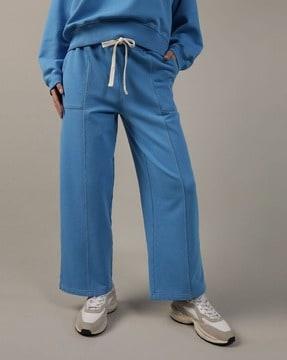 women high-rise straight track pants with drawstring waist