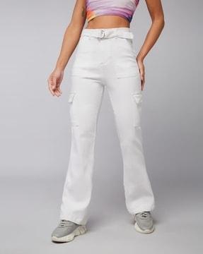 women high-rise wide jeans with cargo pockets