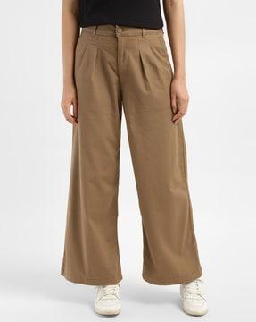 women high-rise wide-leg double-pleat trousers