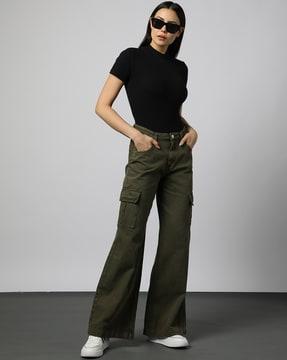 women high-rise wide leg jeans with utility pockets