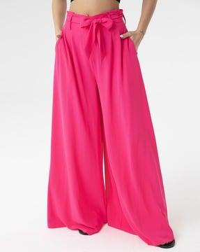 women high-rise wide-leg pants with belt