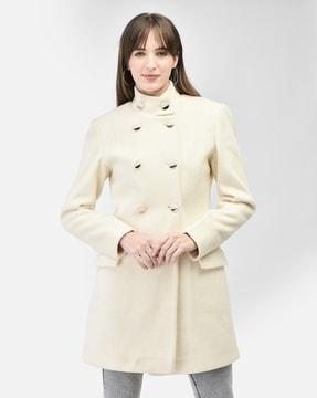 women hihg-neck peacoat with button-closure